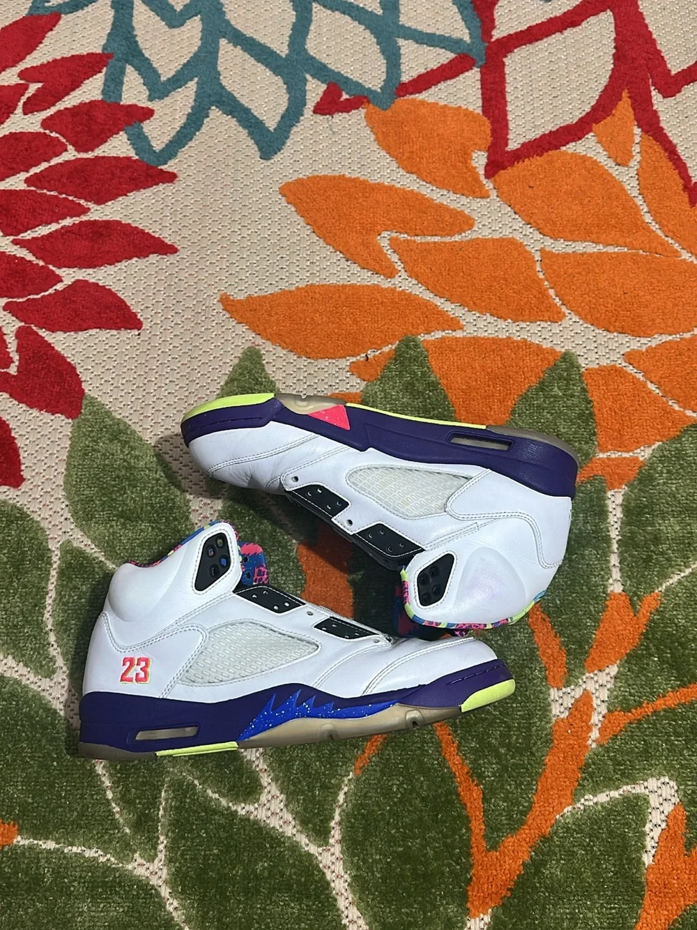 Nike Kids White Basketball Sneakers with Purple & Neon Accents